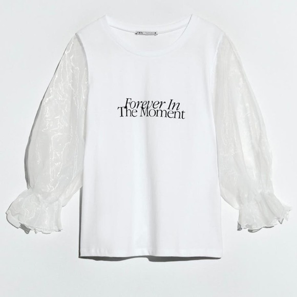 Zara ORGANZA‎ SLEEVE TOP “Forever in the Moment” White Size Small Brand New - Picture 1 of 9